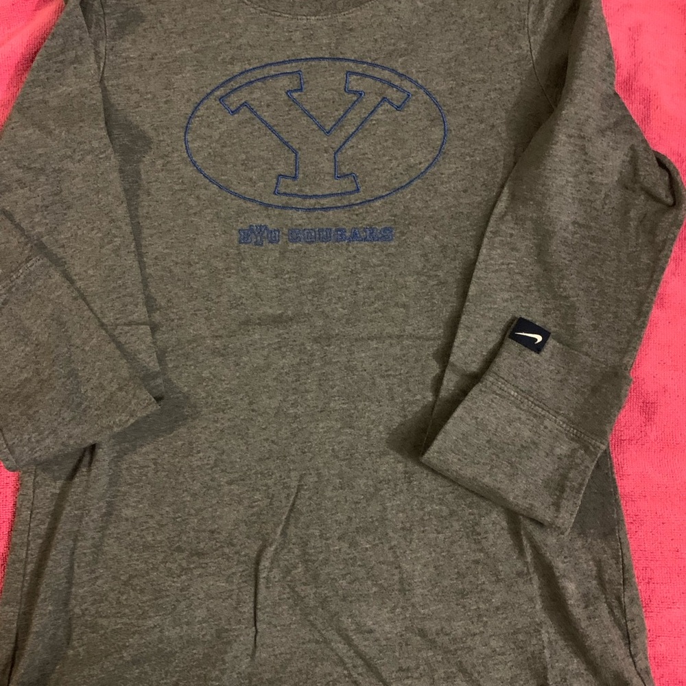 Gray Long Sleeve Shirt with Blue Logo